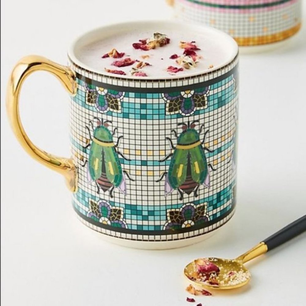 Anthropologie Bistro Garden Tile Beetle Mug